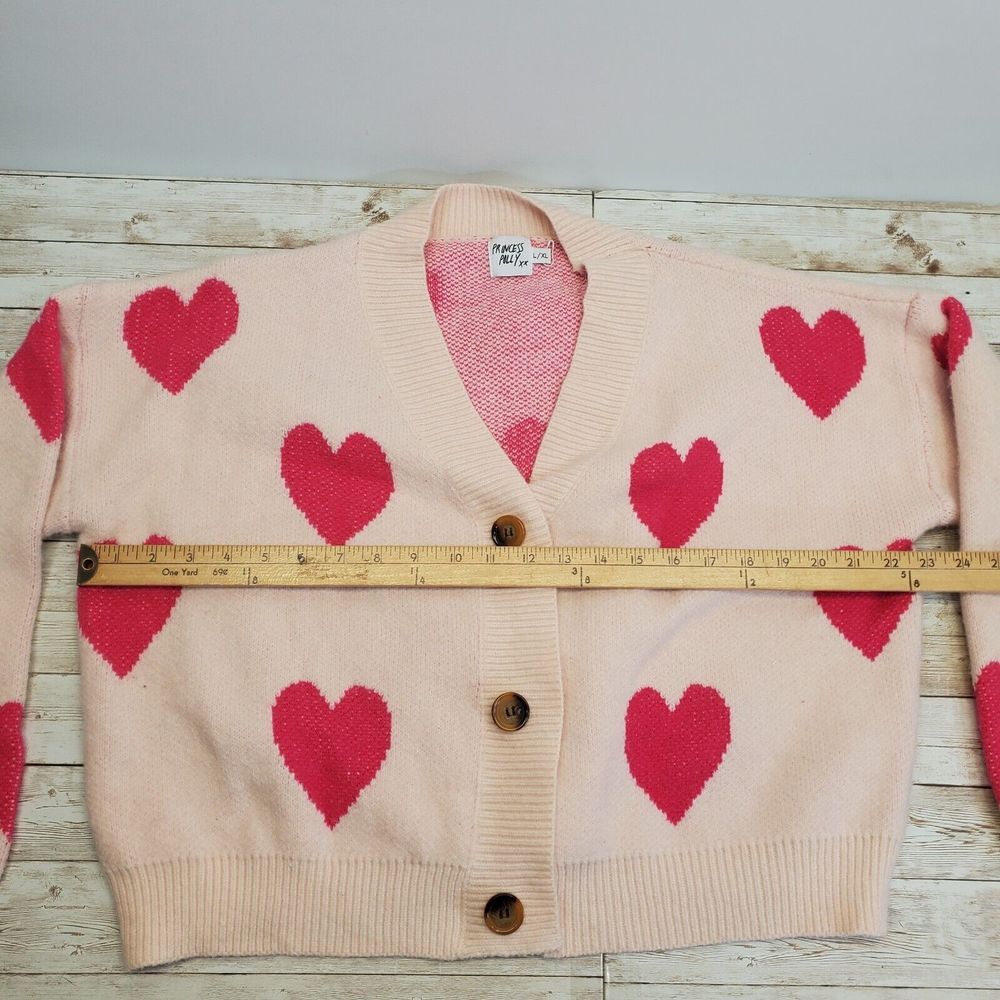 Princess Polly Fantastic Pink Heart Cardigan Size Large‎ XL Cropped Graphic Knit - Picture 7 of 8